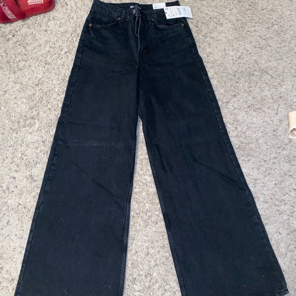 Zara black wide leg jeans, never worn
